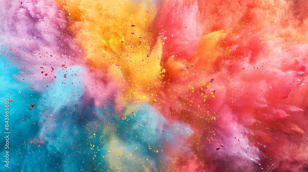 Poster explosive burst of vibrant powder forms a breathtaking abstract backdrop
