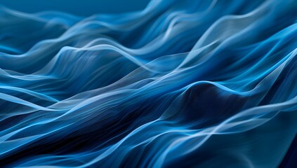 Obraz premium Abstract background with blue waves of digital lines and dots, soft light and glow effect on the surface of flowing wavy hills 