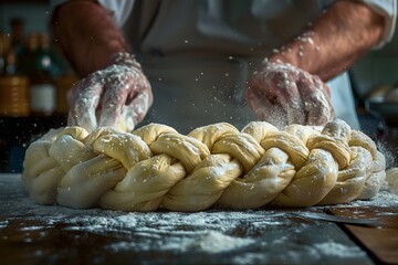 Baker Braiding Challah Dough - Powered by Adobe