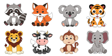 Cute Baby Animals Cartoon Vector Illustration