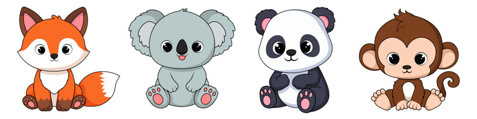 Cute Baby Animals Cartoon Clipart Illustration © Alexi Store