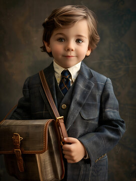 Retrato de ni&ntilde;o vestido de adulto con traje 