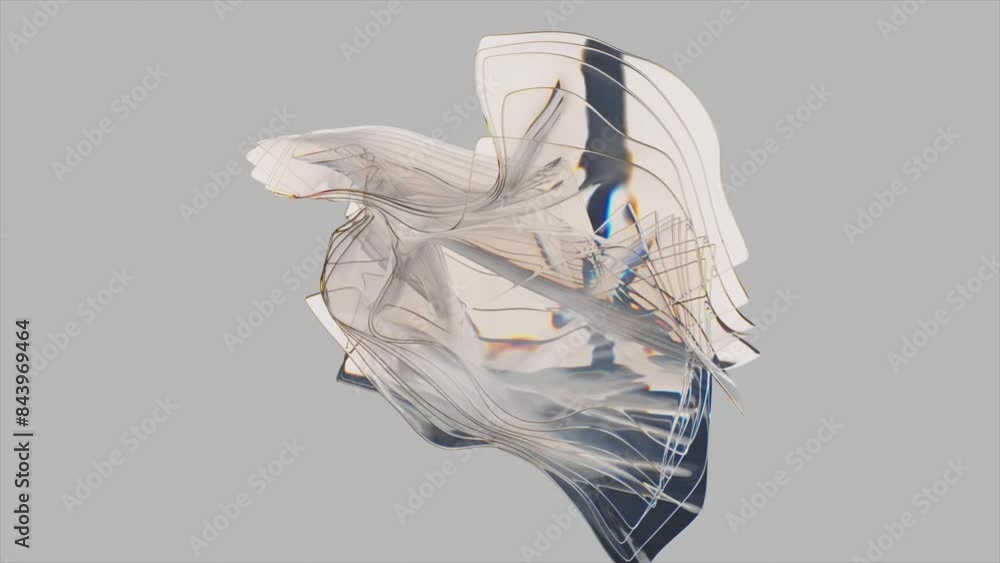 Poster futuristic 3d animation of a translucent, flowing structure with metallic accents. the smooth, dynam