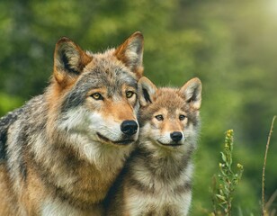 Naklejka premium Wolf mit Baby in der Wildniss 