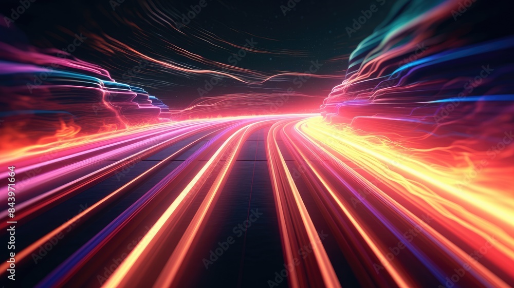 Aufkleber vivid abstract particles traveling at high speed creating a sense of fast motion and color diversity