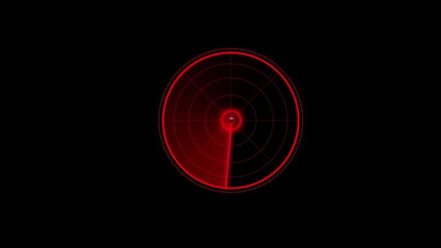 Red tech space radar interface with rotating loop animation on black background