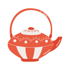 Beautiful orange teapot on white background.