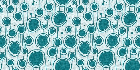 Turquoise water bubbles circle dot seamless texture border pattern. Beachy teal circles in organic droplet background for summer design repeat tile. 