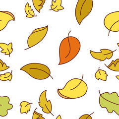 Naklejka premium Autumn leaves fall. Seamless pattern. Nature plant. Hand drawn style. Vector drawing. Design ornaments.