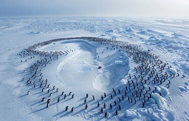 A group of penguins, seen from above 