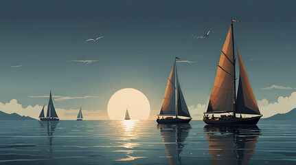 vector graphic of a sailboat with a couple enjoying their life