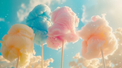 Colorful cotton candy in soft pastel color background.