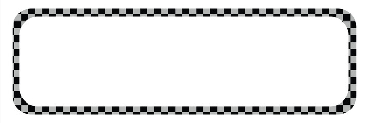Square frame with checkered print. Rectangular vignette with checkerboard, rally flag or chess game pattern isolated on white background. 