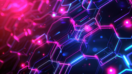 Geometric hi-tech line with interconnected hexagons and glowing elements, digital background design.