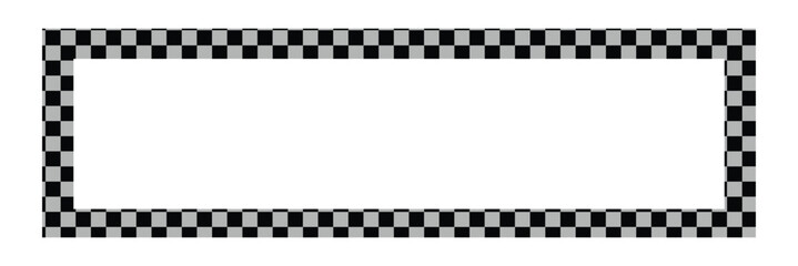 Rectangle frame with checkered print on borders. Rectangular vignette with checkerboard, race flag or chess game pattern isolated on white background.