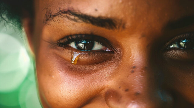 Close-up of a tear of joy rolling down someone's cheek