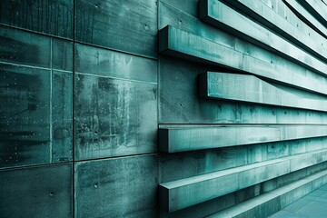 Grunge close-up photo of wall panels with stair-step structure in brightness. modern conceptual textuturquoise background in black and white on the subject of contemporary architecture, stylile 