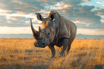 Obraz premium White Rhino Grazing at Sunset