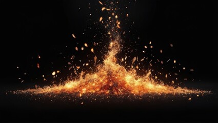 Fire sparks particles with flames isolated on black background. Very high resolution. Fire flames and sparks with horizontal repetition on dark background