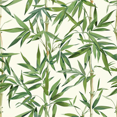 Fototapeta premium Seamless A green bamboo plant with leaves and a white background
