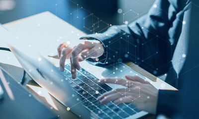 ビジネスシーン、オフィスワーク、デジタルネットワークイメージ	