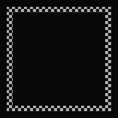 Rectangle frame with checkered print on borders. Rectangular vignette with checkerboard, race flag or chess game pattern isolated on white background.