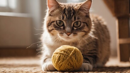 a cat playing with a ball of yarn