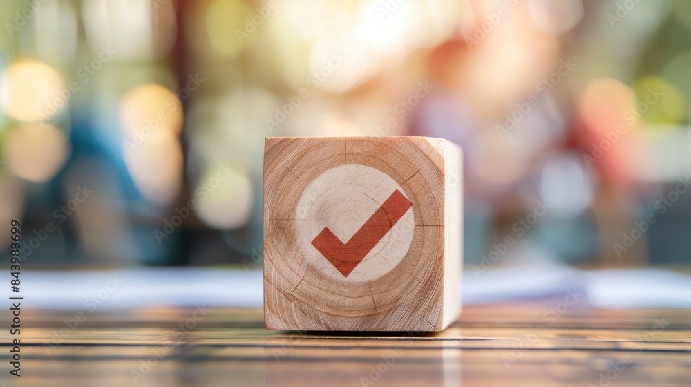 Aufkleber attaining results concept wooden block with achieve results symbol on digital display