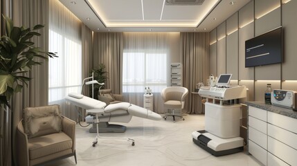 Modern Clinic Room for IPL Phototherapy with Soft Lighting and Professional Equipment