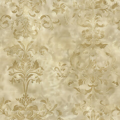 Seamless A gold and white floral wallpaper with a tree in the center