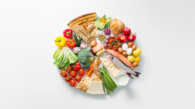 Visual Guide to a Balanced Diet on a White Background