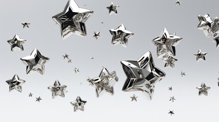3d chrome stars Render 3d cyber chrome galaxy emoji with falling and flying stars on white background