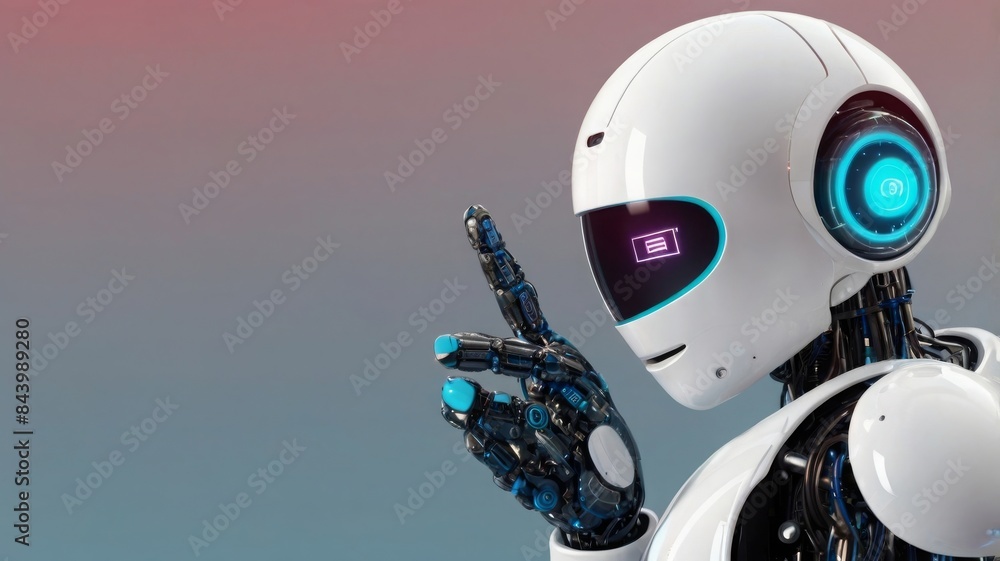 Aufkleber visualize an ai chatbot depicted as a sleek robot or cyborg, clutching message bubbles in its hand. 