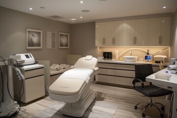 Modern Aesthetic Clinic Treatment Room with State-of-the-Art Laser Equipment for Pigmentation Removal