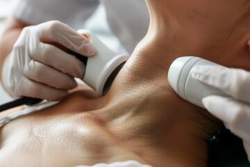 Fototapeta premium IPL Phototherapy Treatment on Patient's Neck in Professional Dermatology Clinic for Skin Care
