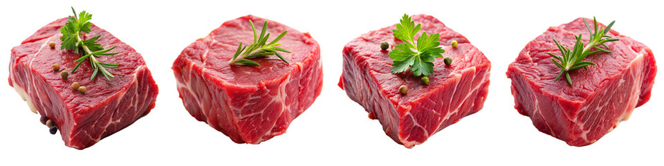 Piece of raw beef with spices on a transparent background