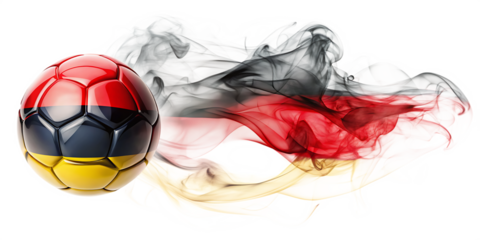 A soccer ball with German flag smoke isolated on white background. PNG AI GENERATED