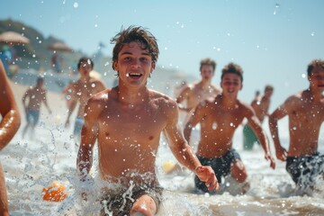 Obraz premium Beachgoers Engage in a Friendly Game