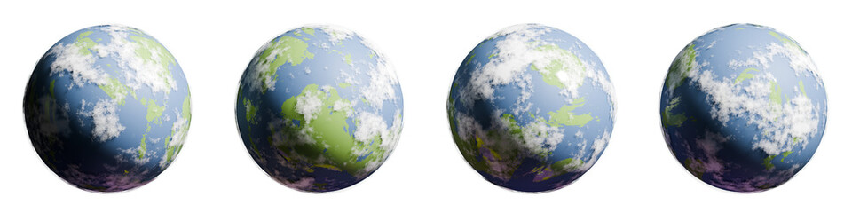 Volumetric Abstract Earth-like Alien Planet with Clouds and Atmosphere in High Resolution Isolated on a Transparent Background | 0, 90, 180, 270 Degree Rotation