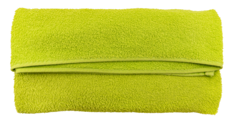 Green waffle towel on a white background. View from above. Isolate towels