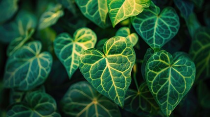 Green leaves with visible yellow veins under natural light Biology concept