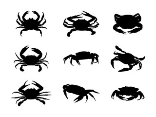 Set of Crab Silhouette in various poses isolated on white background