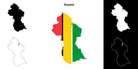 Guyana blank outline map set