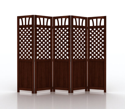 Fold screen Japanese interior furniture isolated on white background