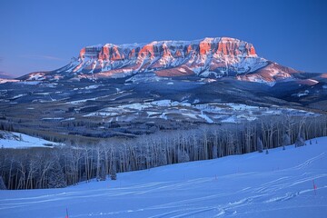 Snow Covered Mountain Range at Sunset in Colorado