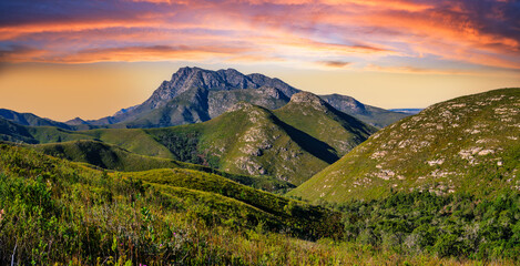 Outeniqua Mountains from Outeniqua pass during dramatic sky, George, Garden route, South Africa