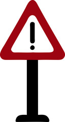 A red triangle sign with an exclamation point on it conveys a warning message
