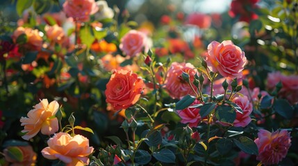 Floral blooms in a garden of roses