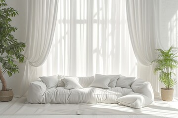 Naklejka premium Hollywood style simple living room with white fabrics.