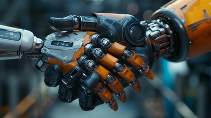 Robotic hand shaking human hand